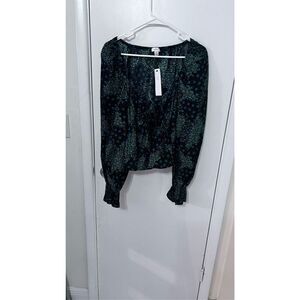 TOPSHOP MIX PRINT TIE FRONT GREEN FRONT CROP TOP BELL SLEEVES NEW SZ 6